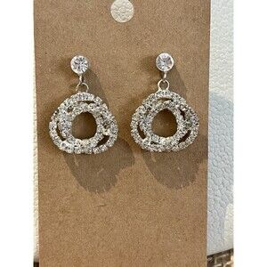 Knotted Round Rhinestone Vintage Dangle Earrings Silver Tone Wedding Prom Party